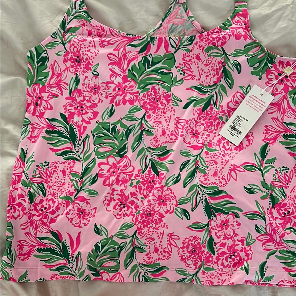 Lilly Pulitzer Pink and White Pajama Racerback Camisole with Floral Print